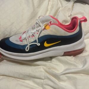Nike White and Blue Sneakers with Pink and Yellow Highlights